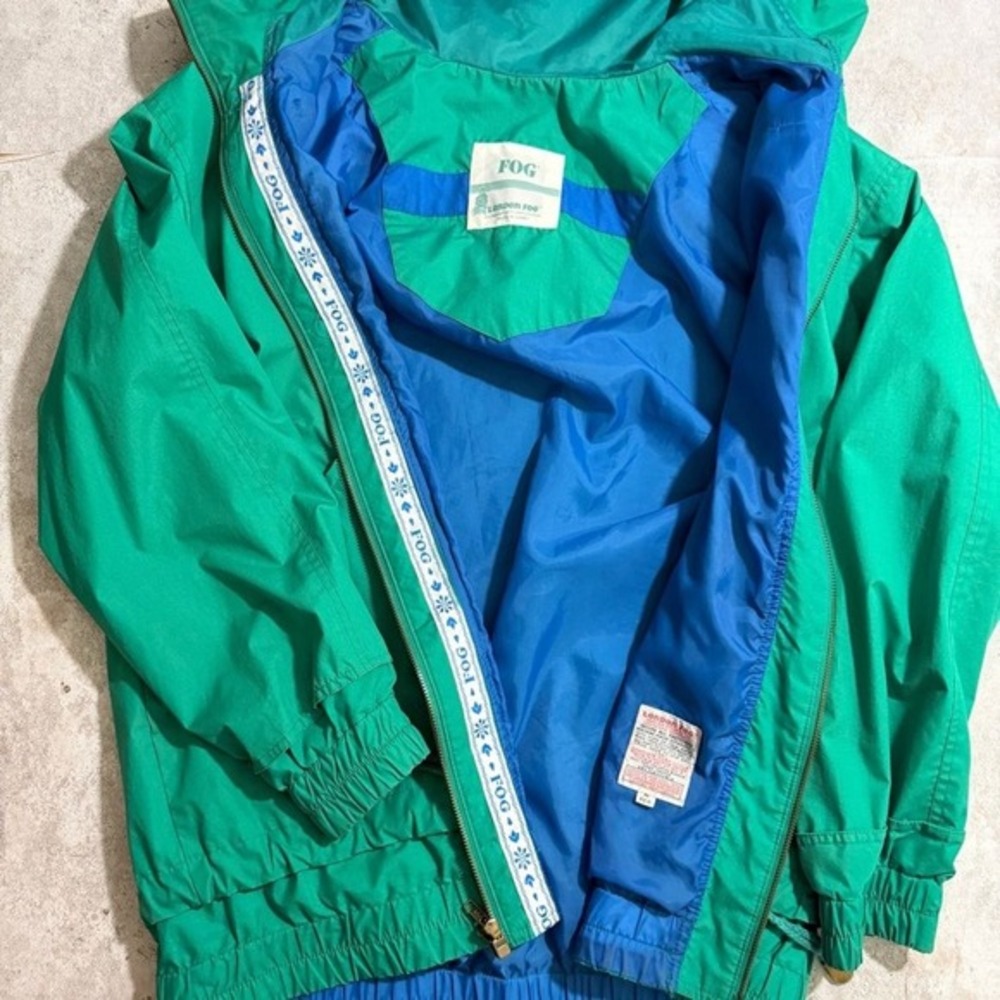 Vintage London Fog FOG Mens Green Blue Hooded Windbreaker Jacket Size M Medium‎